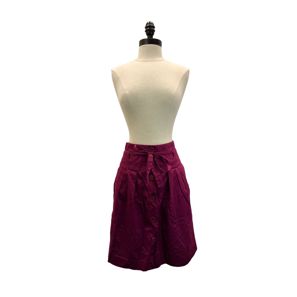Theory‎ Prisia Skirt Women 4 Magenta Excellent Button Front Pleated Belted